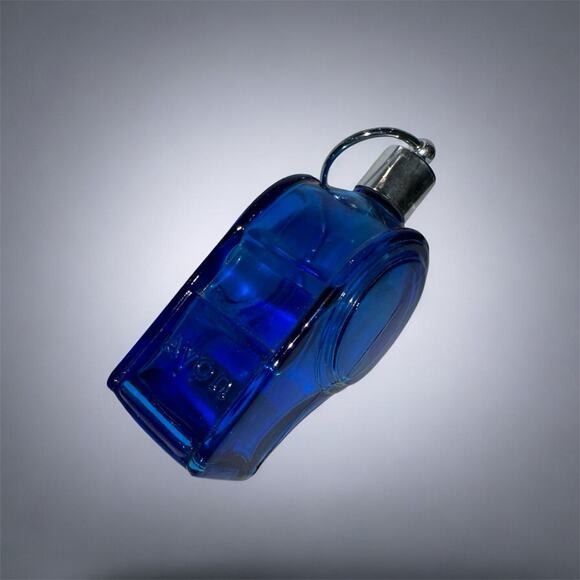 Vintage Avon The Big Whistle After Shave Decanter Blue Glass Bottle Collectable - Picture 1 of 5